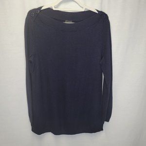 Talbots Women's Large Pullover Sweater Blue Shoulder Buttons Waffle Knit
